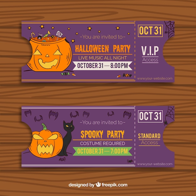 Vector gratuito pack dibujado a mano de tickets de halloween