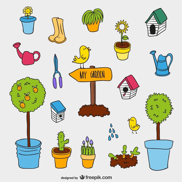 Vector gratuito pack de dibujos de jardín