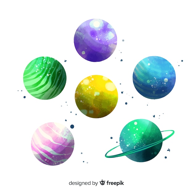 Pack de diferentes planetas en acuarela