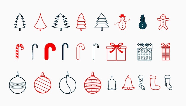 Vector gratuito pack de diseño de elementos de decoración de navidad en estilo de línea