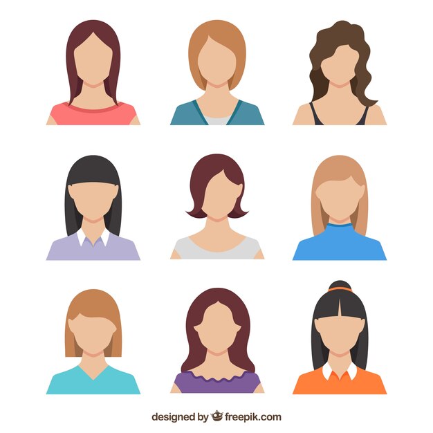 Pack con diseño plano de avatares femeninos