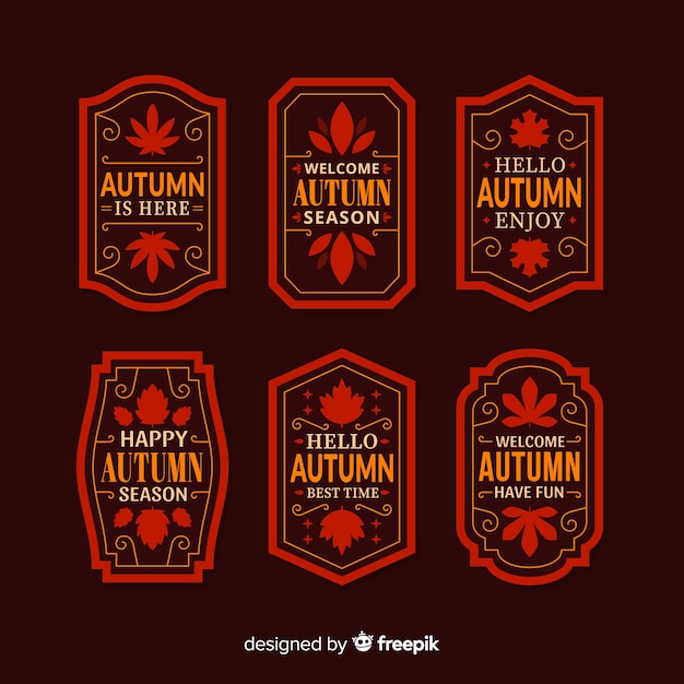 Pack de diseño plano de etiquetas de otoño