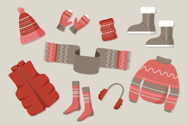 Pack de diseño plano de ropa de invierno
