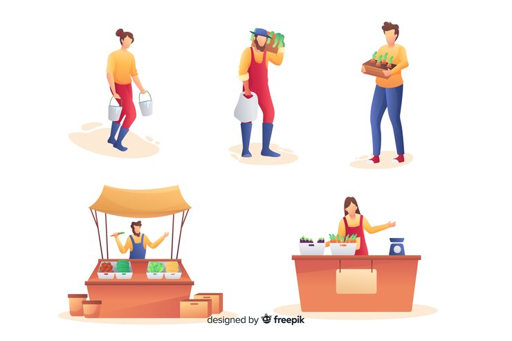 Vector gratuito pack de diseño plano de trabajador agrícola