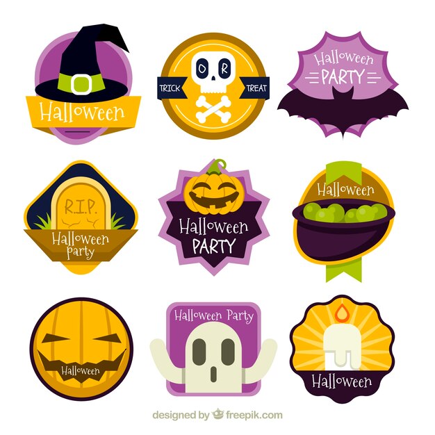 Pack de divertidas pegatinas de halloween en diseño plano 