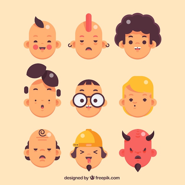 Vector gratuito pack divertido de emoticonos de gente