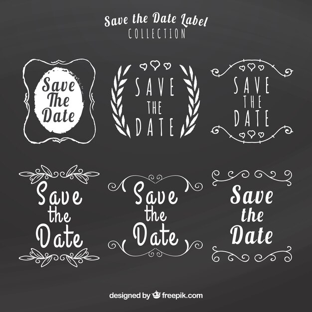 Pack divertido de etiquetas de boda en pizarra