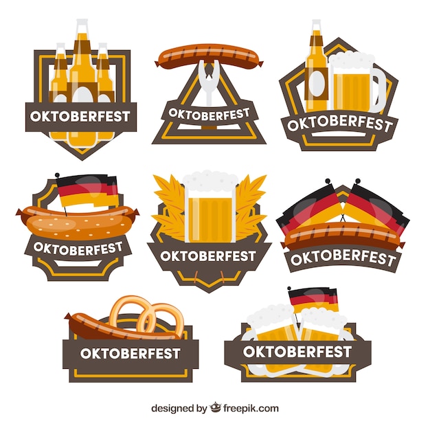 Vector gratuito pack divertido de etiquetas del oktoberfest con diseño plano