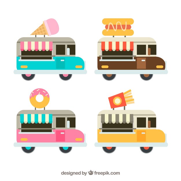 Pack divertido de food trucks coloridas