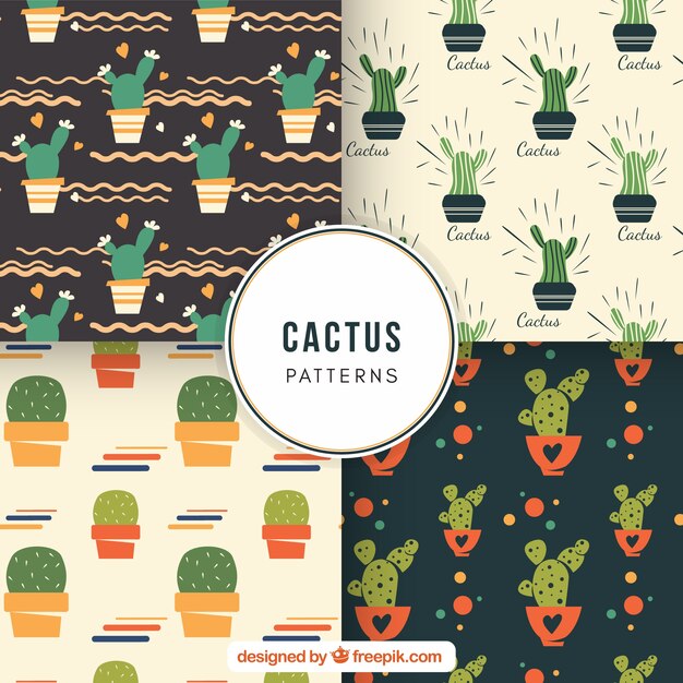 Vector gratuito pack divertido de patrones adorables de cactus