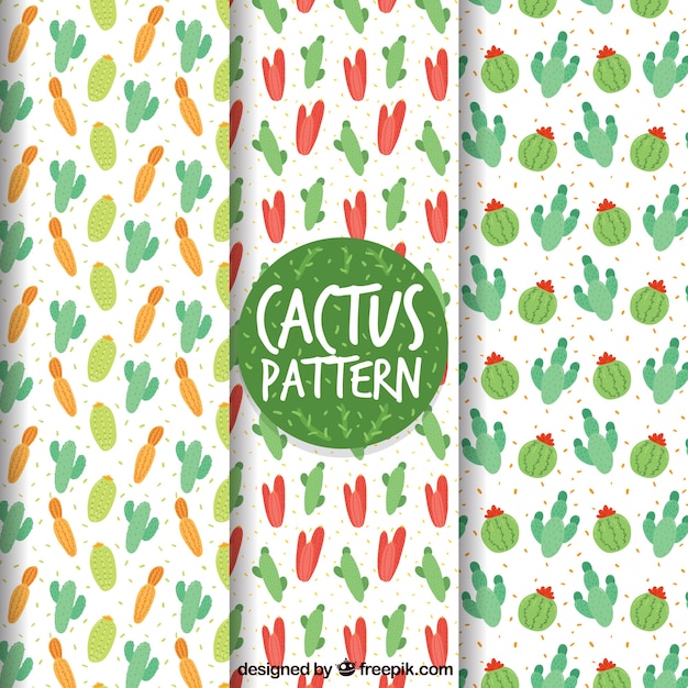 Vector gratuito pack divertido de patrones de cactus a mano