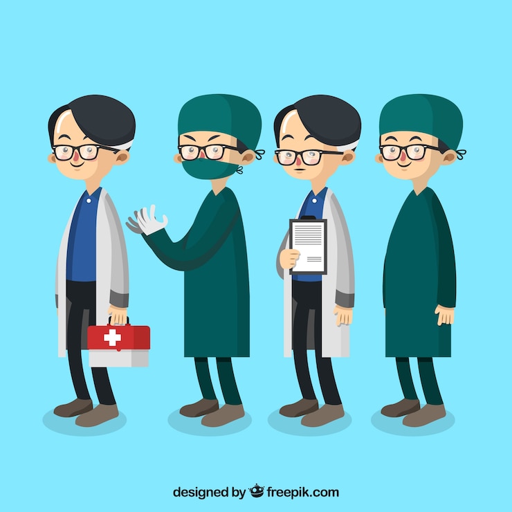 Vector gratuito pack de doctor y cirujano con gafas