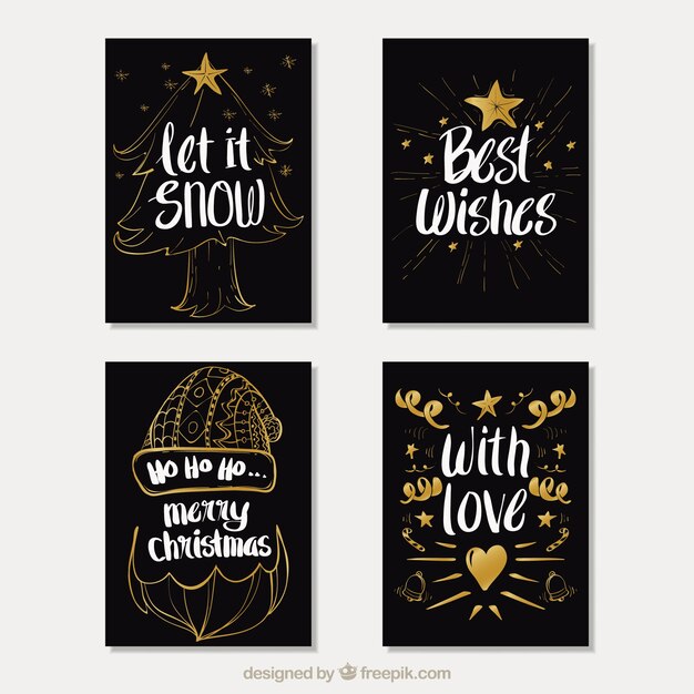 Pack de elegantes tarjetas navideñas con bocetos