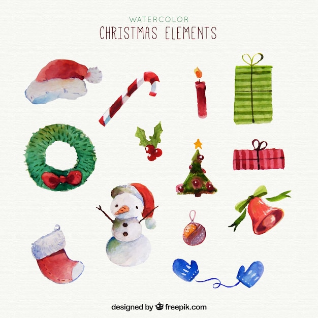Pack de elementos de acuarela navideños