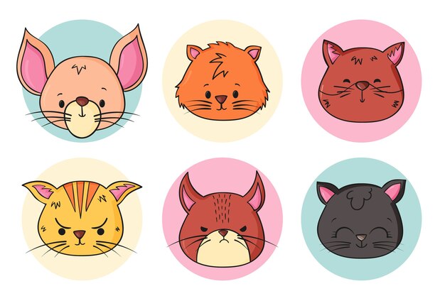 Pack de elementos de avatar animal dibujado a mano