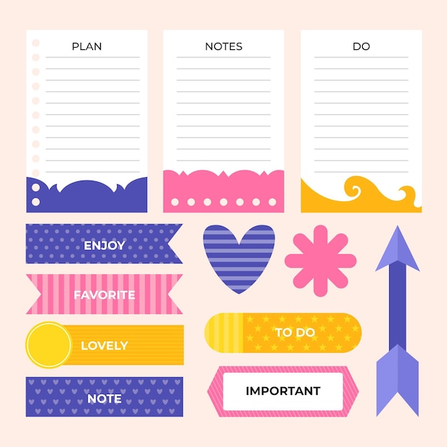 Pack de elementos de bloc de notas de planificador lindo
