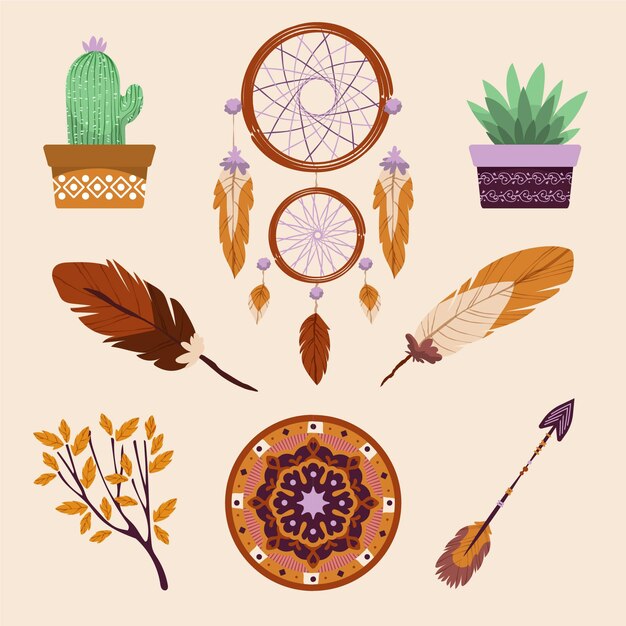 Pack de elementos boho dibujados a mano