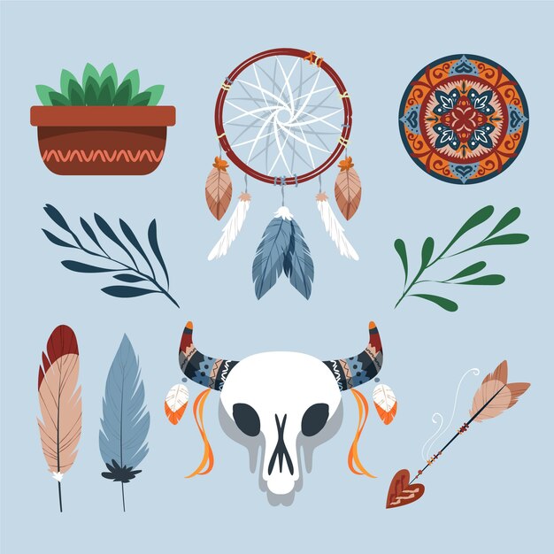 Pack de elementos boho dibujados a mano