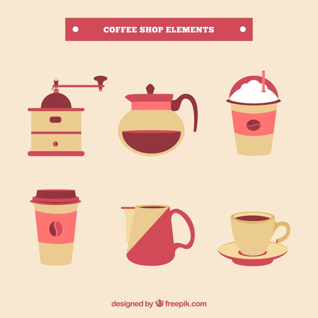 Pack de elementos de café en diseño plano 
