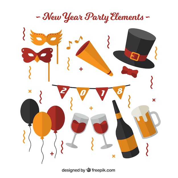 Pack de elementos de celebración de año nuevo