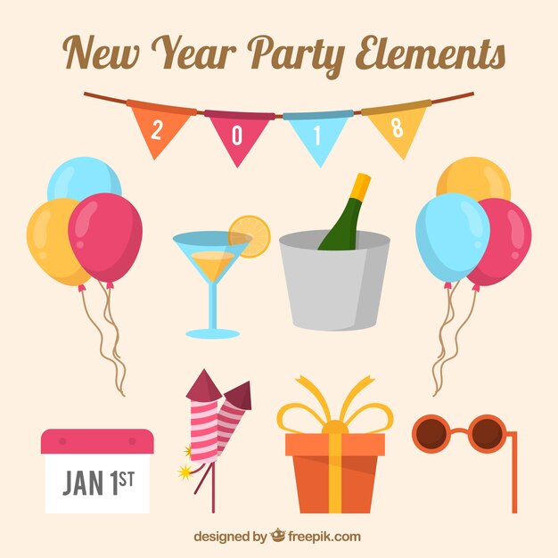 Pack de elementos de celebración de año nuevo