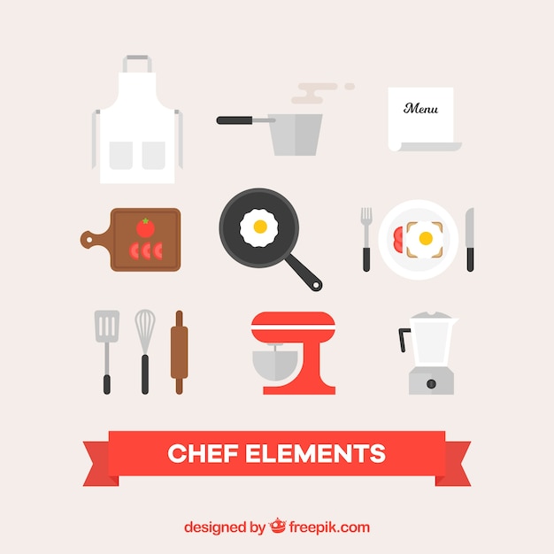 Vector gratuito pack de elementos de chef en diseño plano