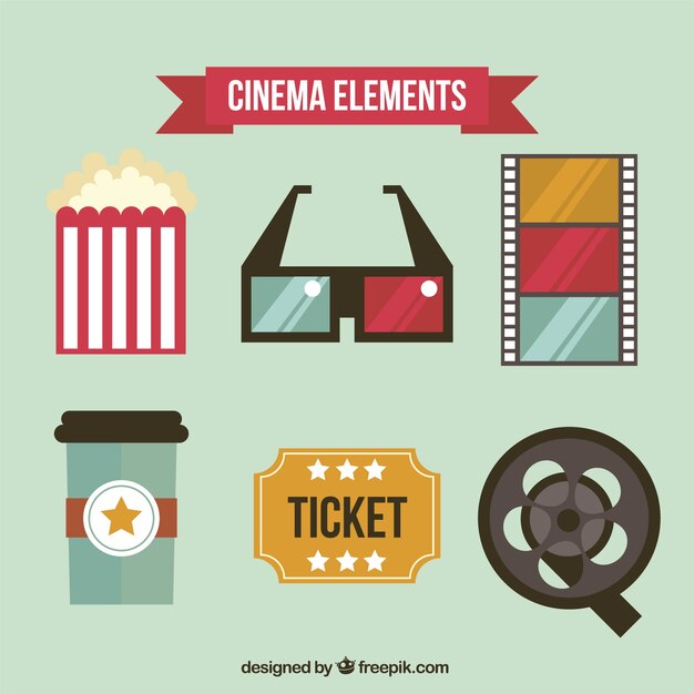 Pack de elementos de cine en diseño plano 