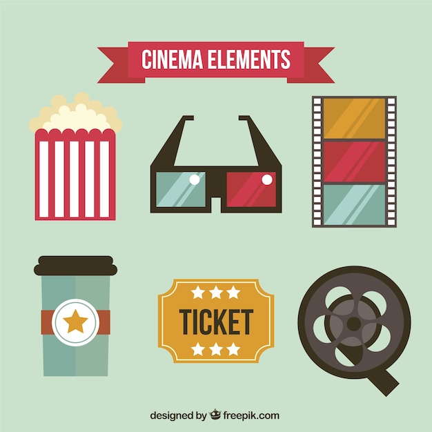 Pack de elementos de cine en diseño plano 