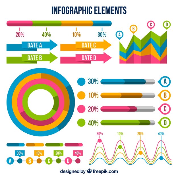 Pack de elementos coloridos para infografías