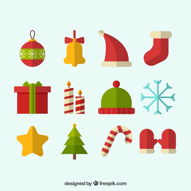 Pack de elementos de decoración navideños en diseño plano 