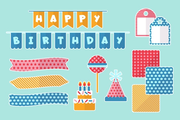 Pack de elementos decorativos de cumpleaños scrapbook