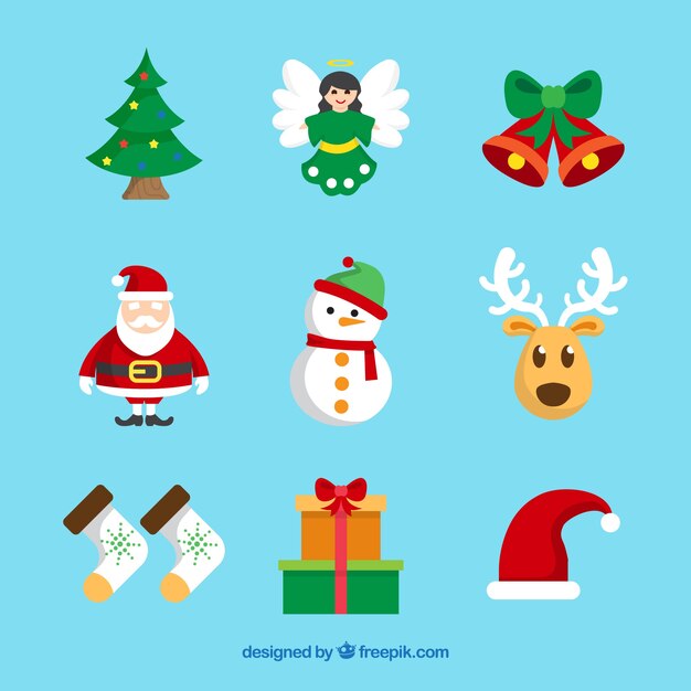 Pack de elementos decorativos de navidad en diseño plano 