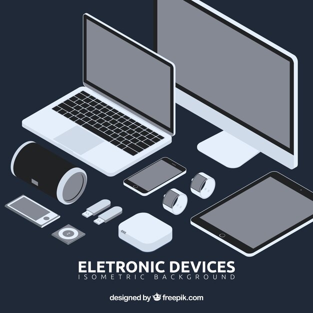 Pack de elementos electrónicos en perspectiva 