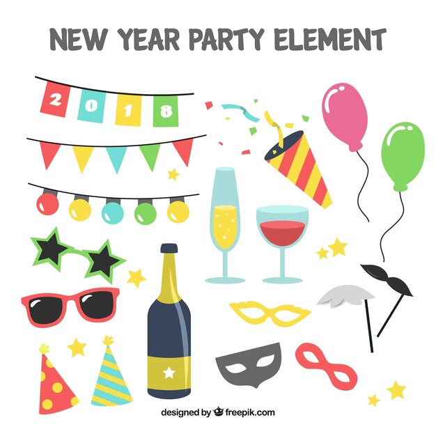 Pack de elementos de  fiesta de año nuevo