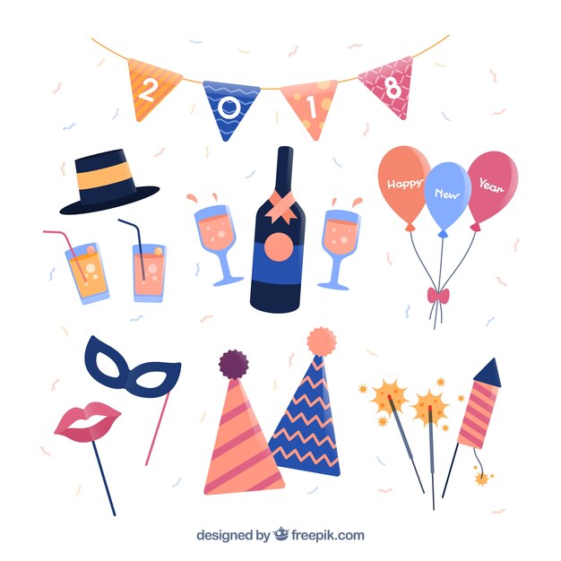 Pack de elementos de  fiesta de año nuevo