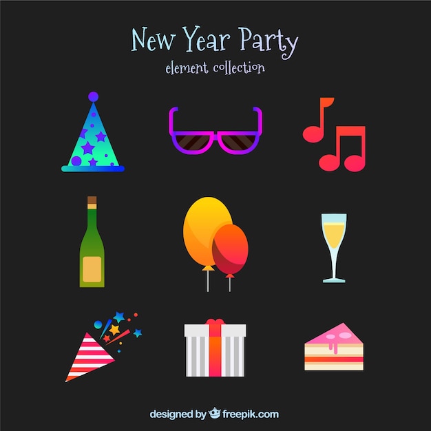 Pack de elementos de  fiesta de año nuevo