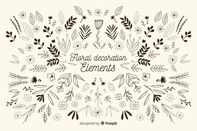 Vector gratuito pack elementos florales ornamentales dibujados a mano