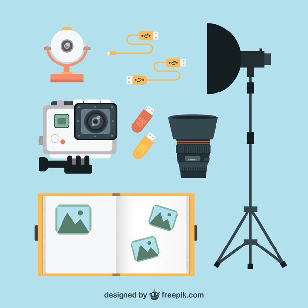 Pack de elementos de fotografóa en un estilo plano