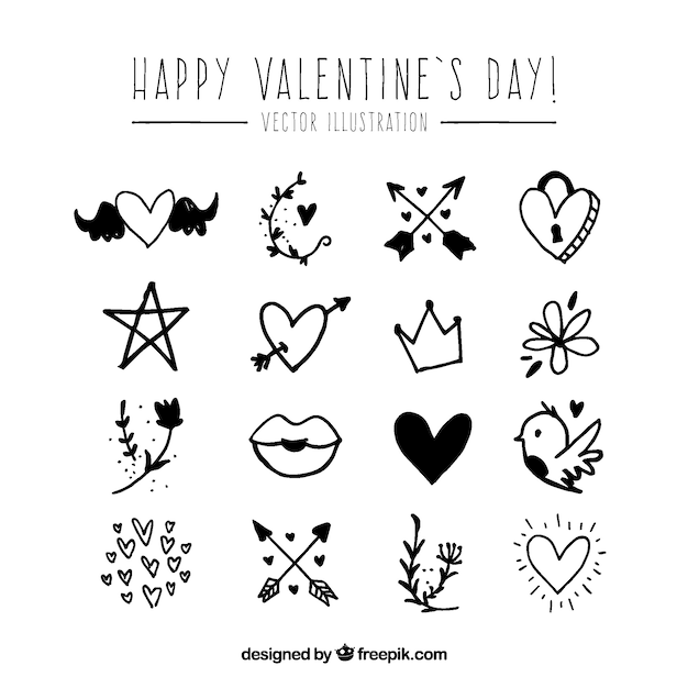 Vector gratuito pack de elementos de garabato de san valentin