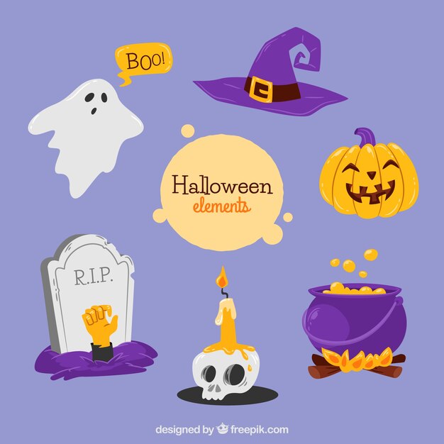 Pack de elementos de halloween dibujados a mano