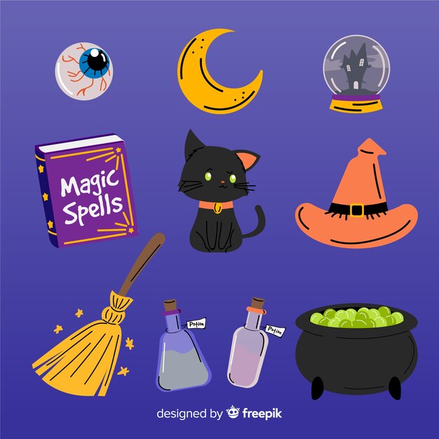 Pack de elementos de halloween dibujados a mano