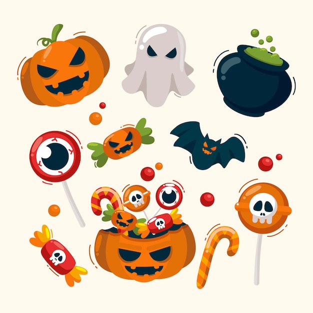 Vector gratuito pack de elementos de halloween dibujados a mano