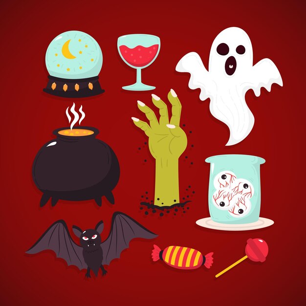 Pack de elementos de halloween dibujados a mano
