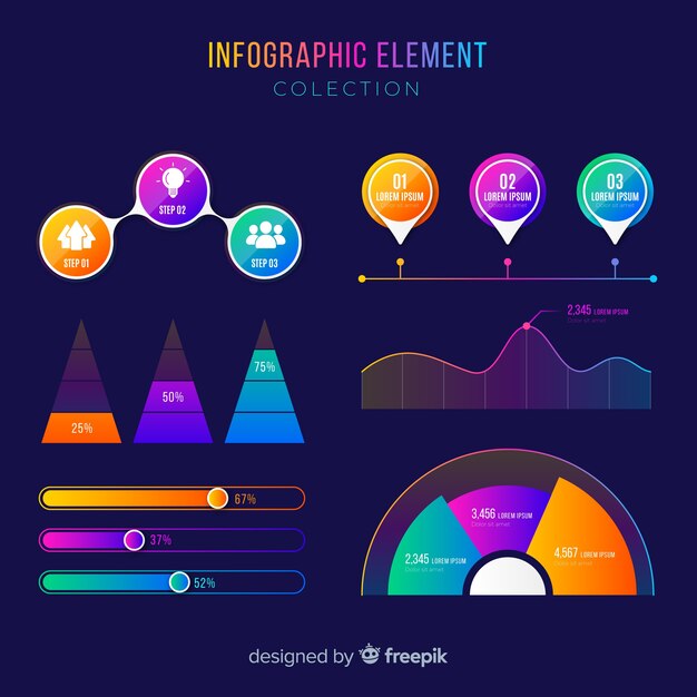 Pack de elementos de infografía coloridos