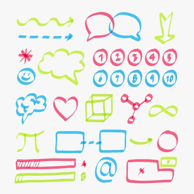 Pack de elementos de infografía escolar en diferentes colores.