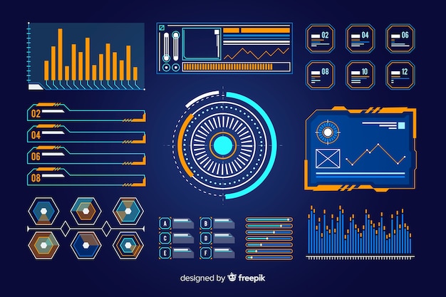 Pack de elementos de infografía futurista.