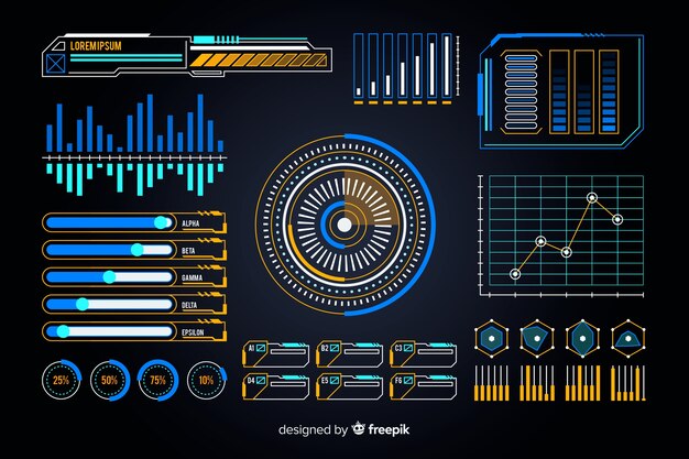 Pack de elementos de infografía futurista.