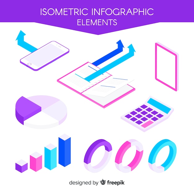 Vector gratuito pack elementos infografía isométricos