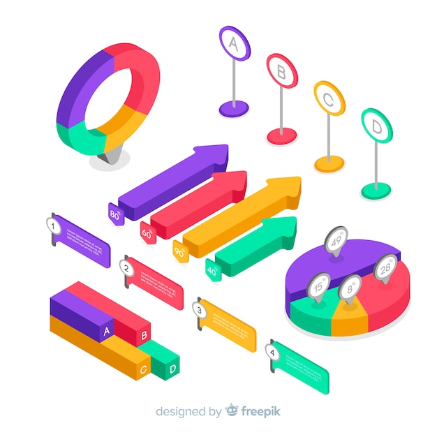 Pack elementos infografía isométricos