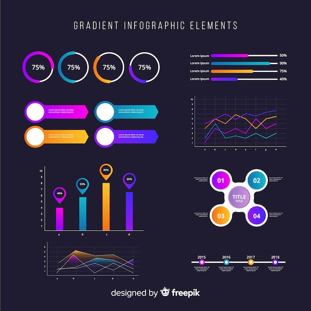 Pack elementos de infografía de negocios degradados